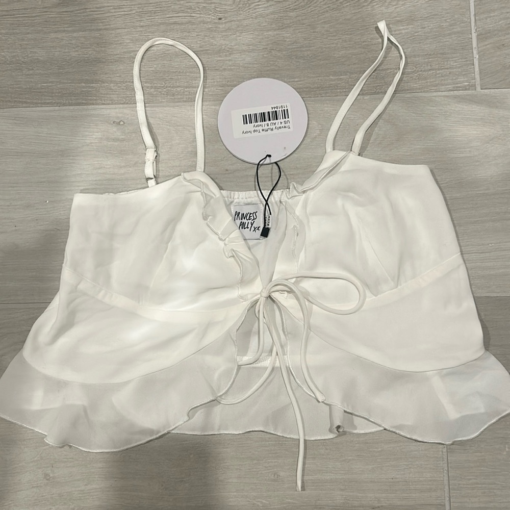 Princess Polly White Tie Front Ruffle Top
